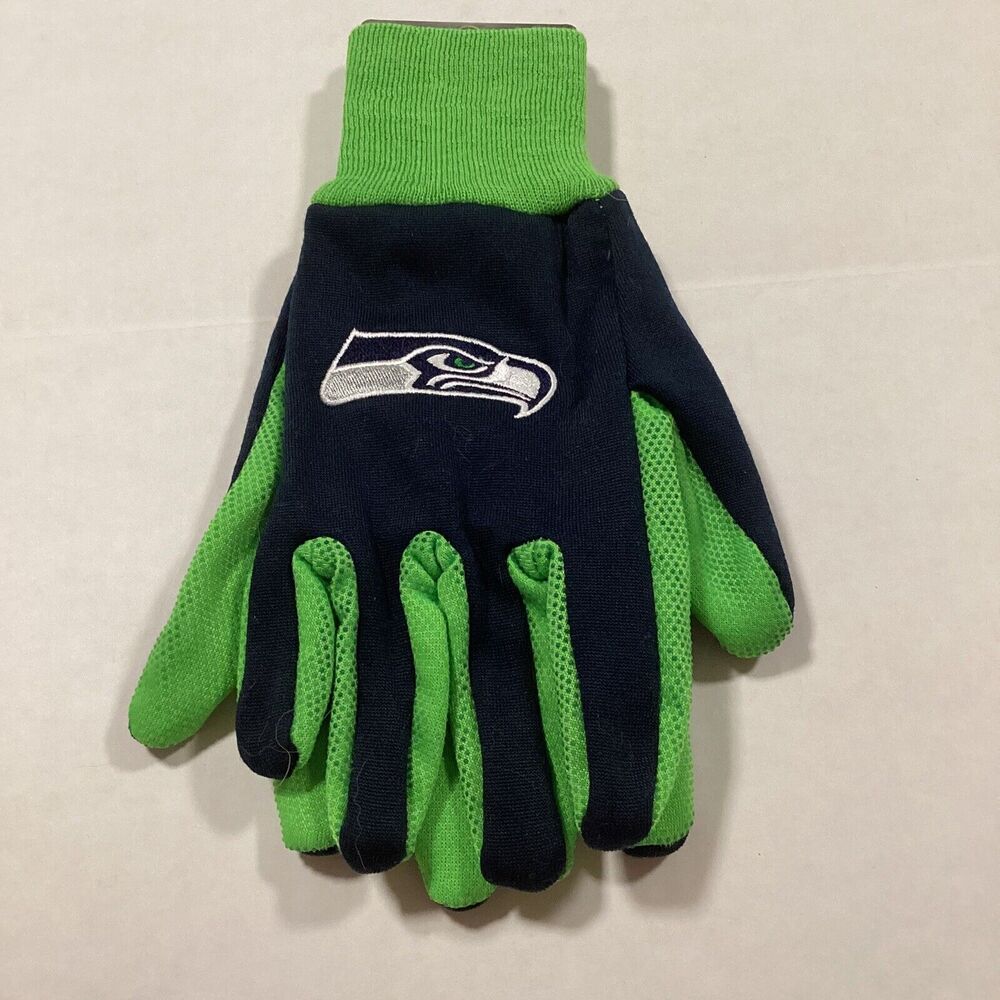 Seattle Seahawks Gloves Sports Logo Utility Work Garden NEW Colored Palm